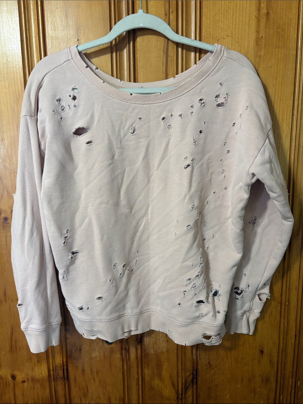 Distressed Pale Pink Crewneck Sweatshirt